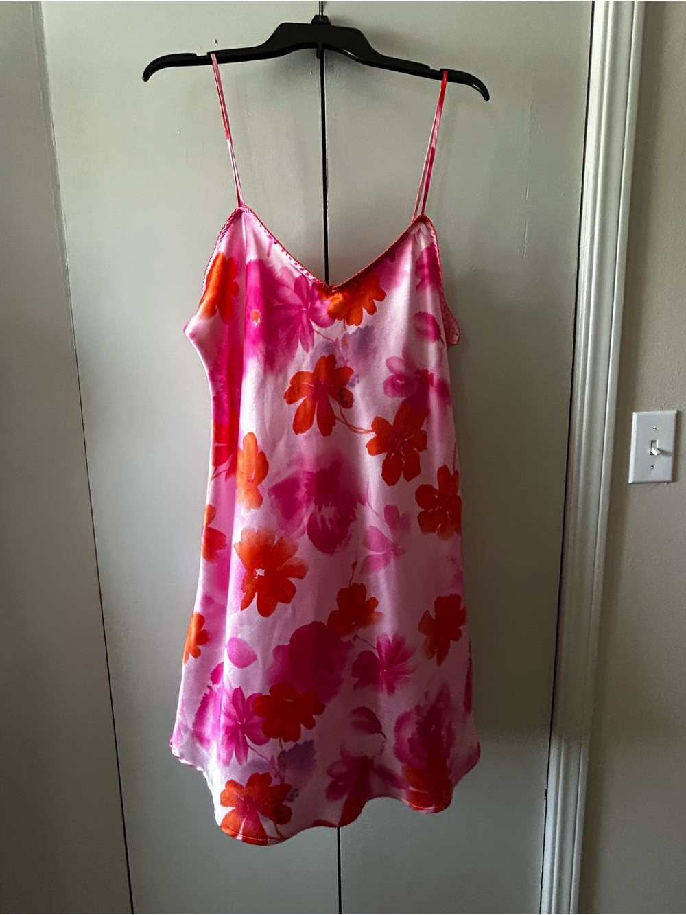 Vintage Jaclyn Smith Pink and Orange Floral Satin Slip Dress